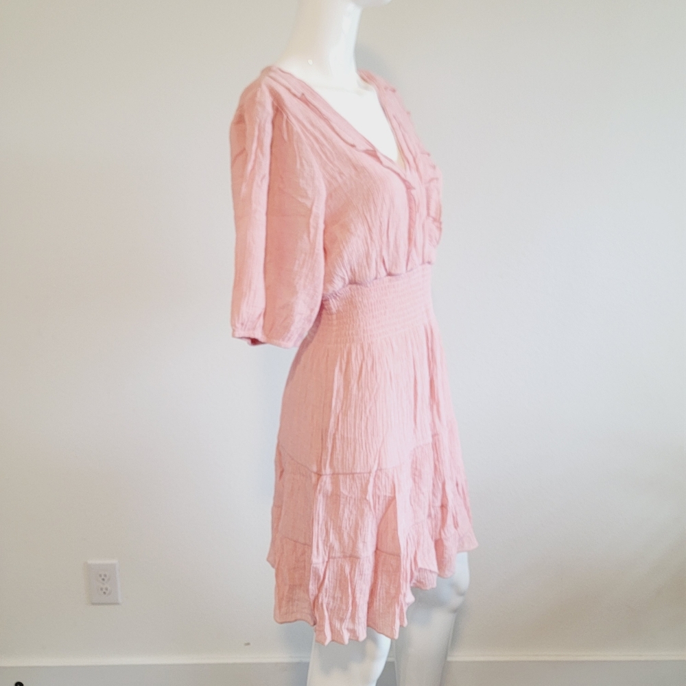 *Host Pick* Coral Peach V-Neck Balloon Sleeve Casual Mini Dress Sz Petite XL